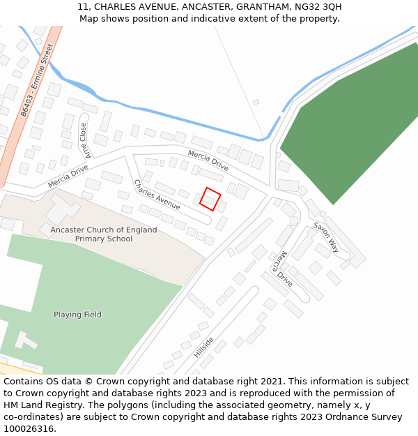 11, CHARLES AVENUE, ANCASTER, GRANTHAM, NG32 3QH: Location map and indicative extent of plot