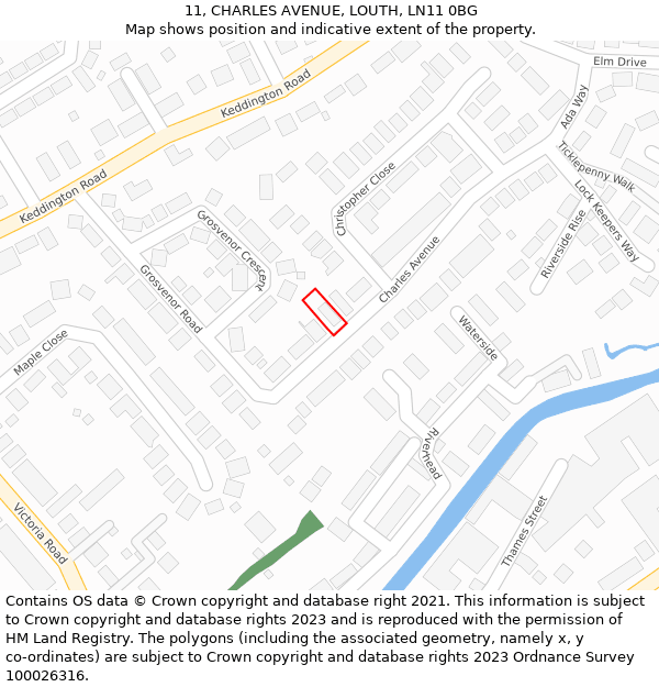 11, CHARLES AVENUE, LOUTH, LN11 0BG: Location map and indicative extent of plot