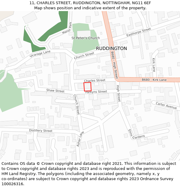 11, CHARLES STREET, RUDDINGTON, NOTTINGHAM, NG11 6EF: Location map and indicative extent of plot