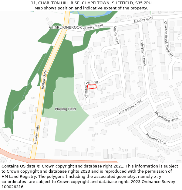 11, CHARLTON HILL RISE, CHAPELTOWN, SHEFFIELD, S35 2PU: Location map and indicative extent of plot