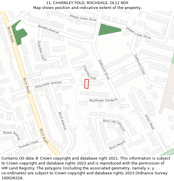 11, CHARNLEY FOLD, ROCHDALE, OL12 9DX: Location map and indicative extent of plot