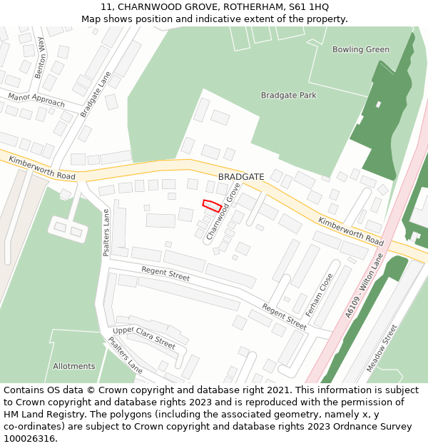 11, CHARNWOOD GROVE, ROTHERHAM, S61 1HQ: Location map and indicative extent of plot