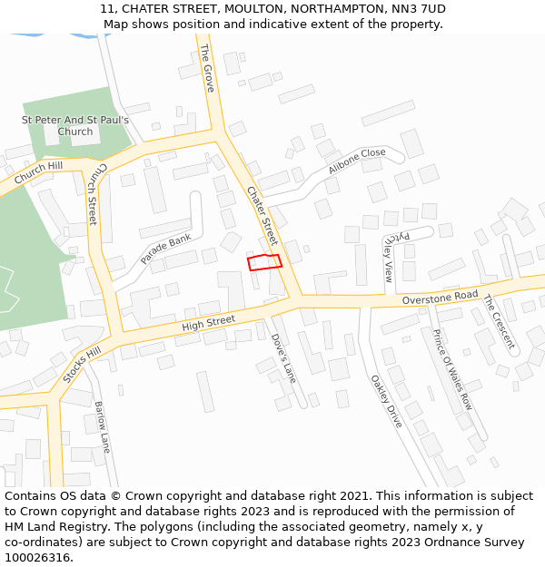 11, CHATER STREET, MOULTON, NORTHAMPTON, NN3 7UD: Location map and indicative extent of plot