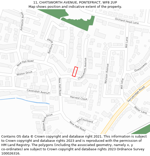 11, CHATSWORTH AVENUE, PONTEFRACT, WF8 2UP: Location map and indicative extent of plot