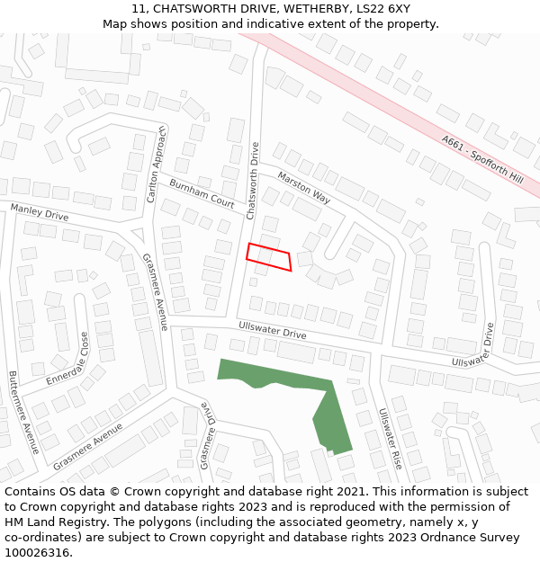 11, CHATSWORTH DRIVE, WETHERBY, LS22 6XY: Location map and indicative extent of plot
