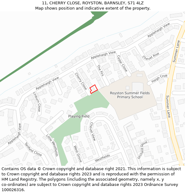 11, CHERRY CLOSE, ROYSTON, BARNSLEY, S71 4LZ: Location map and indicative extent of plot