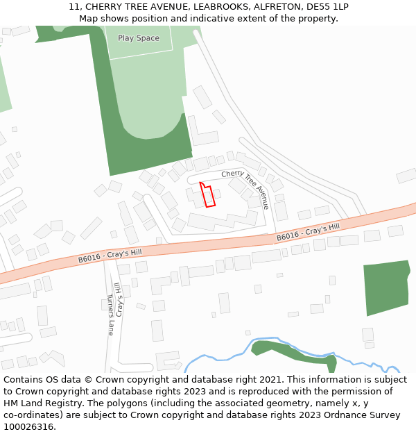 11, CHERRY TREE AVENUE, LEABROOKS, ALFRETON, DE55 1LP: Location map and indicative extent of plot