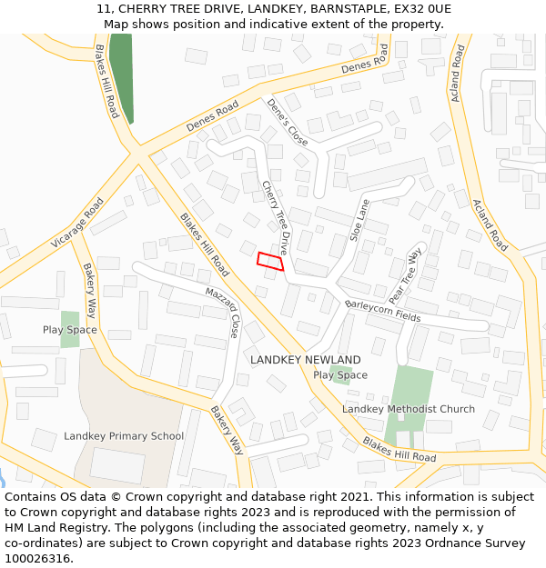 11, CHERRY TREE DRIVE, LANDKEY, BARNSTAPLE, EX32 0UE: Location map and indicative extent of plot