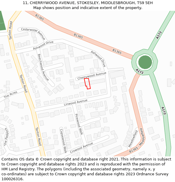 11, CHERRYWOOD AVENUE, STOKESLEY, MIDDLESBROUGH, TS9 5EH: Location map and indicative extent of plot