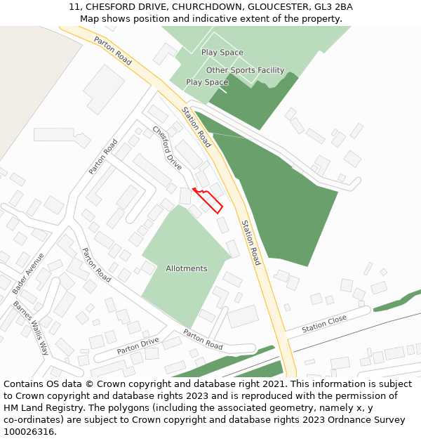 11, CHESFORD DRIVE, CHURCHDOWN, GLOUCESTER, GL3 2BA: Location map and indicative extent of plot