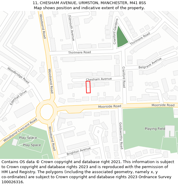 11, CHESHAM AVENUE, URMSTON, MANCHESTER, M41 8SS: Location map and indicative extent of plot