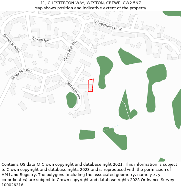 11, CHESTERTON WAY, WESTON, CREWE, CW2 5NZ: Location map and indicative extent of plot