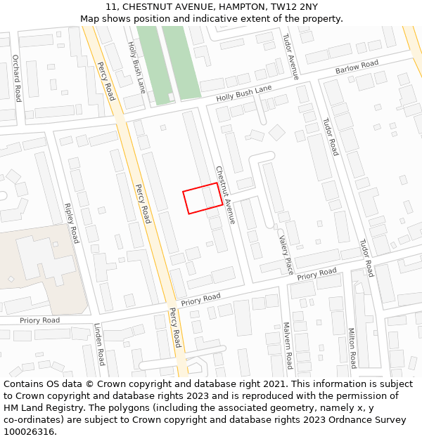 11, CHESTNUT AVENUE, HAMPTON, TW12 2NY: Location map and indicative extent of plot