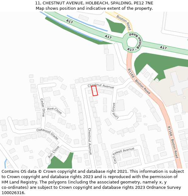 11, CHESTNUT AVENUE, HOLBEACH, SPALDING, PE12 7NE: Location map and indicative extent of plot