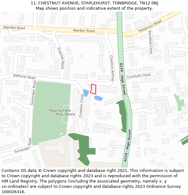 11, CHESTNUT AVENUE, STAPLEHURST, TONBRIDGE, TN12 0NJ: Location map and indicative extent of plot