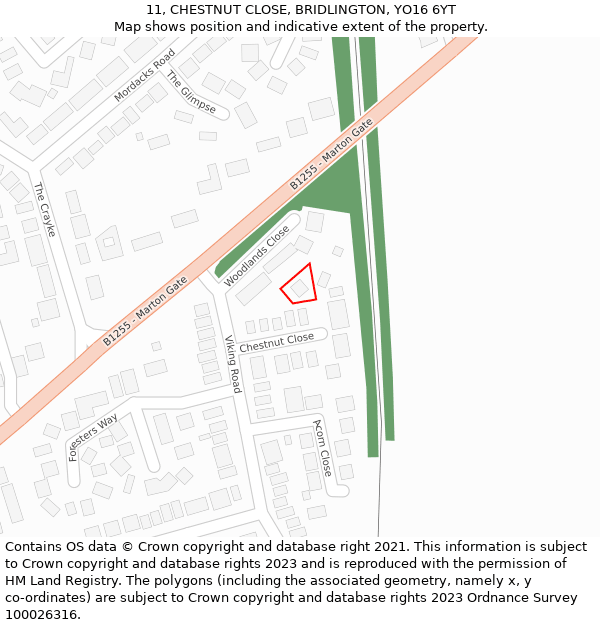 11, CHESTNUT CLOSE, BRIDLINGTON, YO16 6YT: Location map and indicative extent of plot