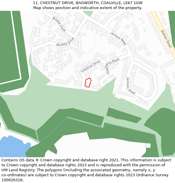 11, CHESTNUT DRIVE, BAGWORTH, COALVILLE, LE67 1GW: Location map and indicative extent of plot