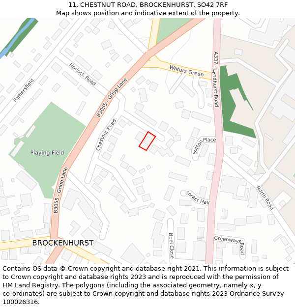 11, CHESTNUT ROAD, BROCKENHURST, SO42 7RF: Location map and indicative extent of plot