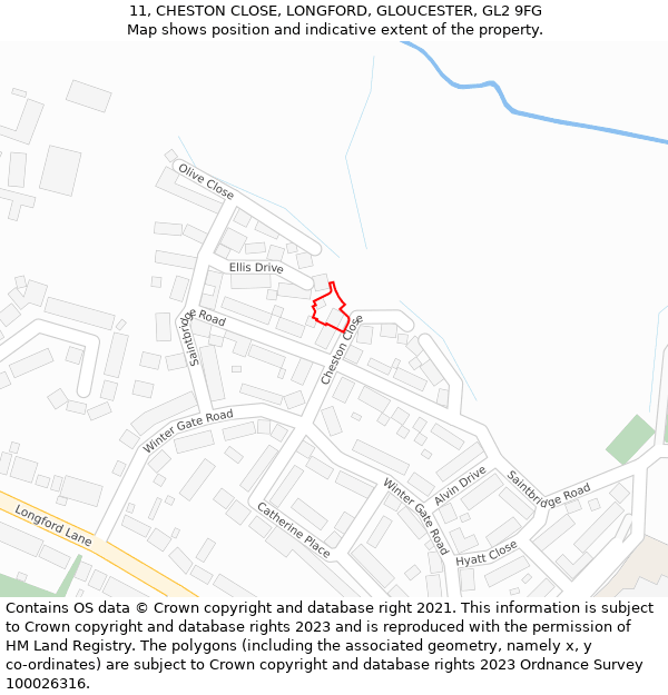 11, CHESTON CLOSE, LONGFORD, GLOUCESTER, GL2 9FG: Location map and indicative extent of plot