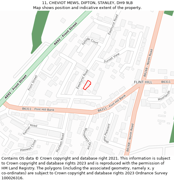 11, CHEVIOT MEWS, DIPTON, STANLEY, DH9 9LB: Location map and indicative extent of plot