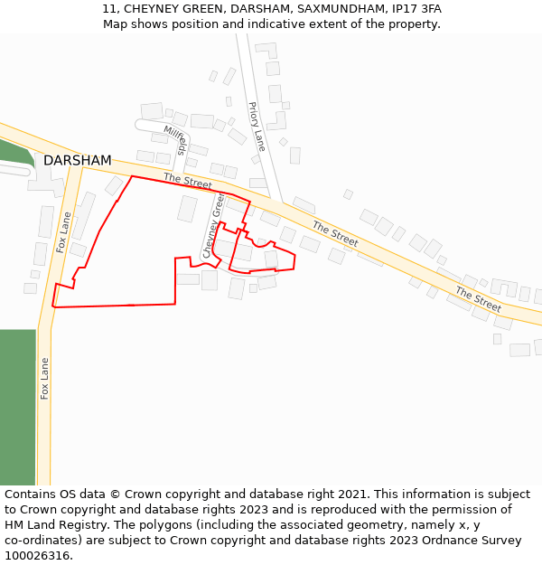 11, CHEYNEY GREEN, DARSHAM, SAXMUNDHAM, IP17 3FA: Location map and indicative extent of plot