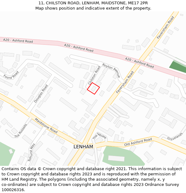 11, CHILSTON ROAD, LENHAM, MAIDSTONE, ME17 2PR: Location map and indicative extent of plot
