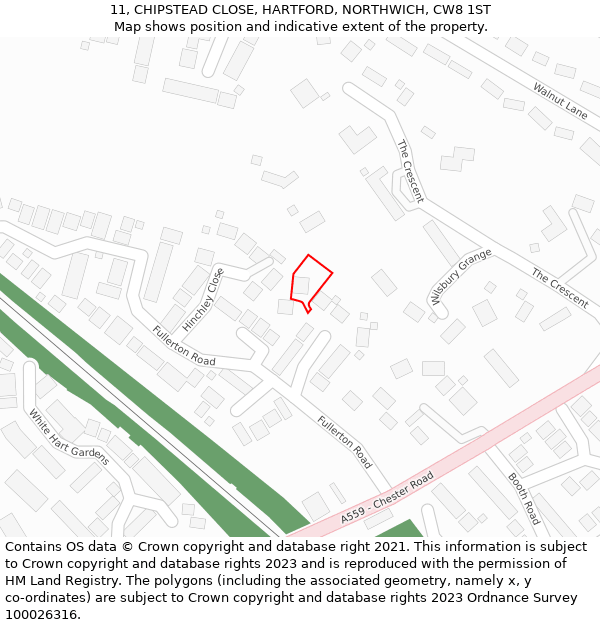 11, CHIPSTEAD CLOSE, HARTFORD, NORTHWICH, CW8 1ST: Location map and indicative extent of plot