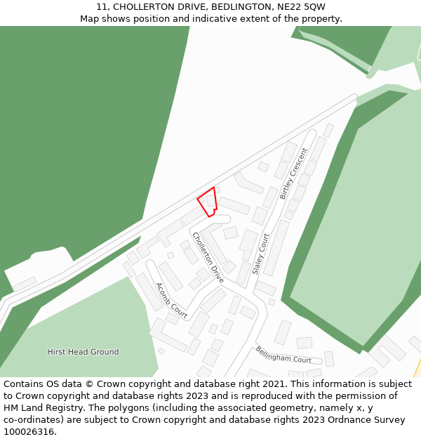 11, CHOLLERTON DRIVE, BEDLINGTON, NE22 5QW: Location map and indicative extent of plot