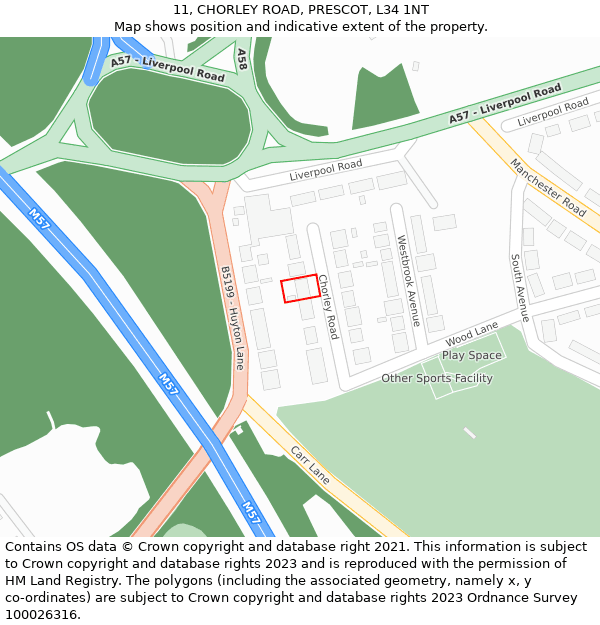 11, CHORLEY ROAD, PRESCOT, L34 1NT: Location map and indicative extent of plot