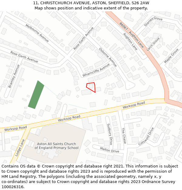 11, CHRISTCHURCH AVENUE, ASTON, SHEFFIELD, S26 2AW: Location map and indicative extent of plot