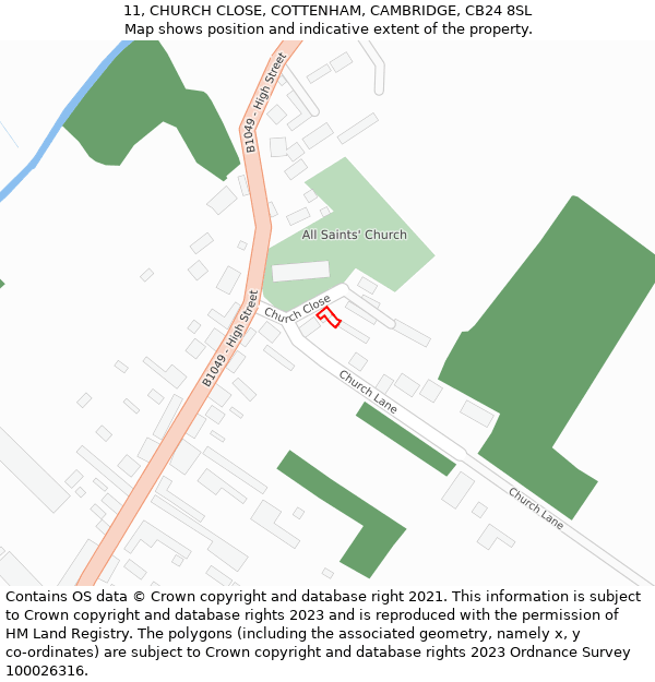 11, CHURCH CLOSE, COTTENHAM, CAMBRIDGE, CB24 8SL: Location map and indicative extent of plot