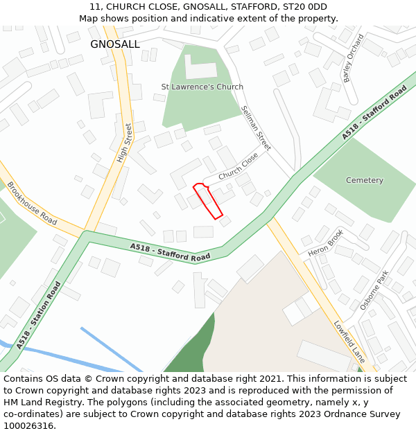 11, CHURCH CLOSE, GNOSALL, STAFFORD, ST20 0DD: Location map and indicative extent of plot