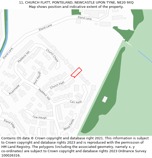11, CHURCH FLATT, PONTELAND, NEWCASTLE UPON TYNE, NE20 9XQ: Location map and indicative extent of plot