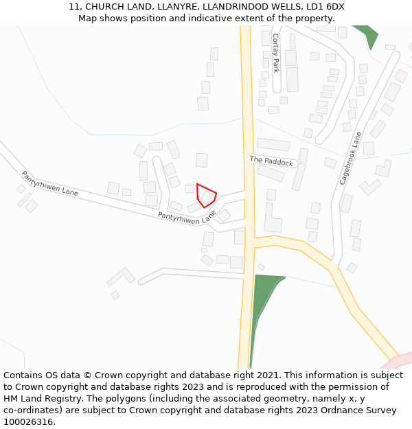 11, CHURCH LAND, LLANYRE, LLANDRINDOD WELLS, LD1 6DX: Location map and indicative extent of plot