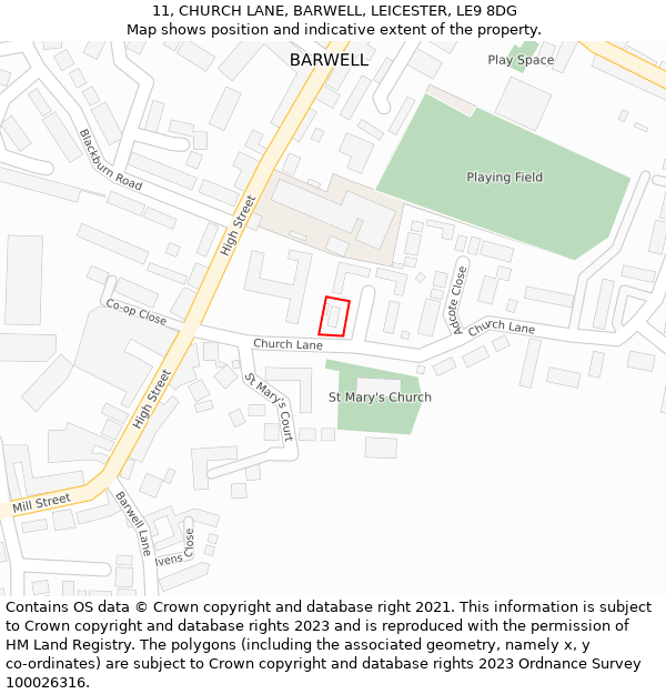 11, CHURCH LANE, BARWELL, LEICESTER, LE9 8DG: Location map and indicative extent of plot