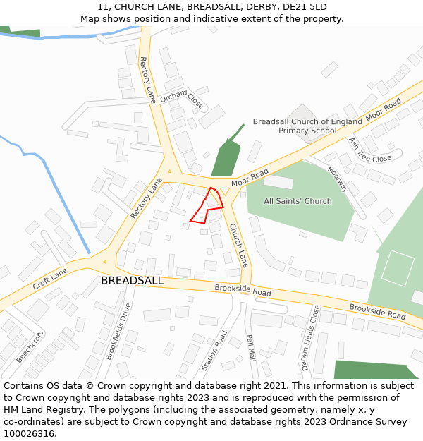 11, CHURCH LANE, BREADSALL, DERBY, DE21 5LD: Location map and indicative extent of plot