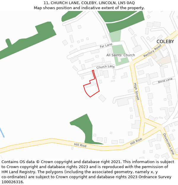 11, CHURCH LANE, COLEBY, LINCOLN, LN5 0AQ: Location map and indicative extent of plot