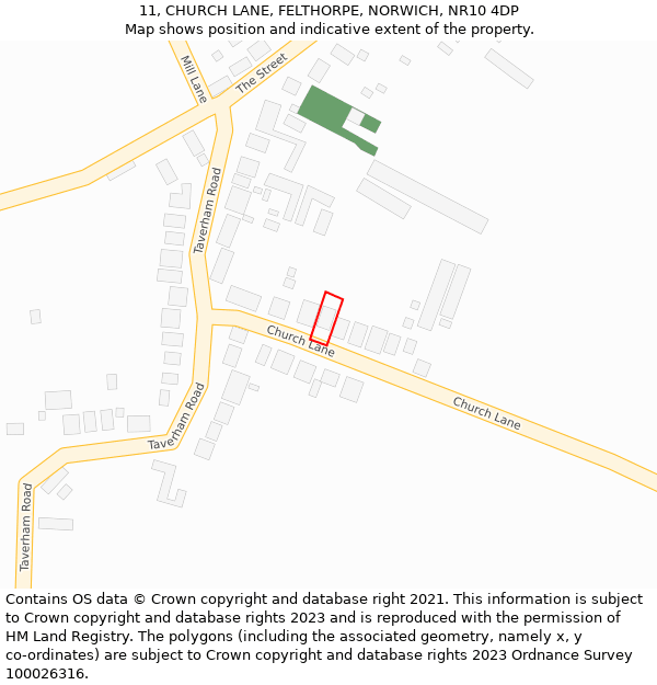 11, CHURCH LANE, FELTHORPE, NORWICH, NR10 4DP: Location map and indicative extent of plot