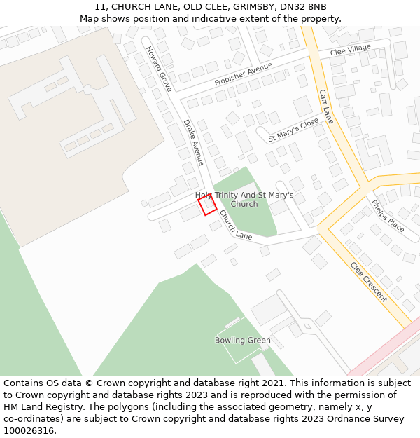 11, CHURCH LANE, OLD CLEE, GRIMSBY, DN32 8NB: Location map and indicative extent of plot