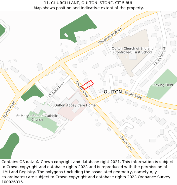 11, CHURCH LANE, OULTON, STONE, ST15 8UL: Location map and indicative extent of plot