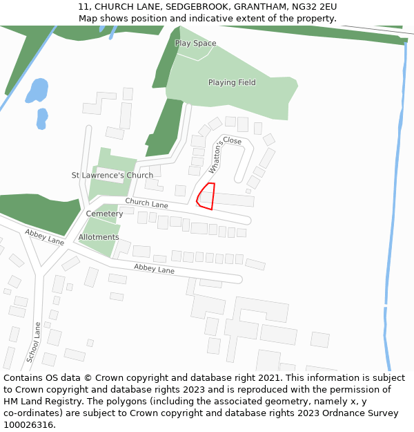 11, CHURCH LANE, SEDGEBROOK, GRANTHAM, NG32 2EU: Location map and indicative extent of plot