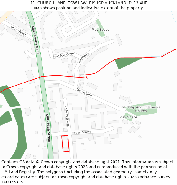 11, CHURCH LANE, TOW LAW, BISHOP AUCKLAND, DL13 4HE: Location map and indicative extent of plot