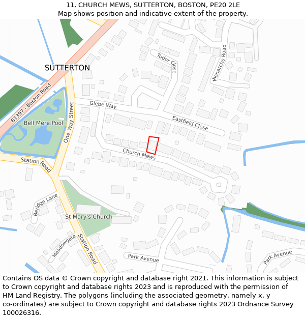 11, CHURCH MEWS, SUTTERTON, BOSTON, PE20 2LE: Location map and indicative extent of plot