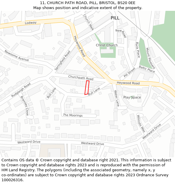 11, CHURCH PATH ROAD, PILL, BRISTOL, BS20 0EE: Location map and indicative extent of plot