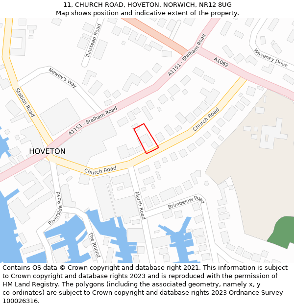 11, CHURCH ROAD, HOVETON, NORWICH, NR12 8UG: Location map and indicative extent of plot