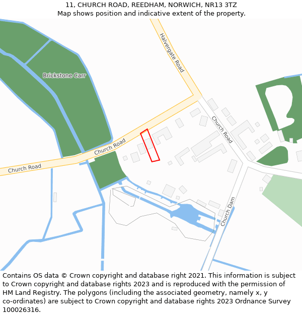 11, CHURCH ROAD, REEDHAM, NORWICH, NR13 3TZ: Location map and indicative extent of plot