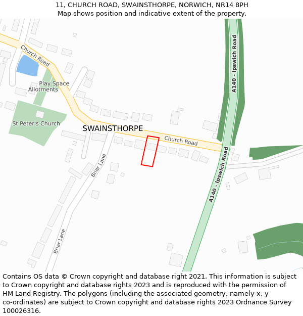 11, CHURCH ROAD, SWAINSTHORPE, NORWICH, NR14 8PH: Location map and indicative extent of plot