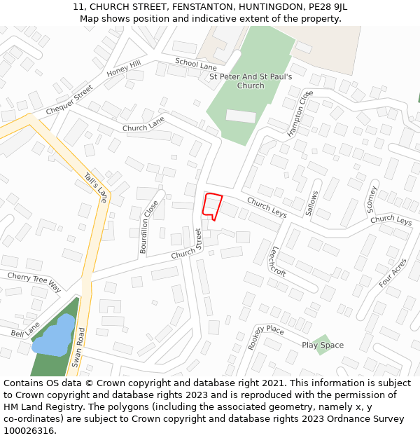 11, CHURCH STREET, FENSTANTON, HUNTINGDON, PE28 9JL: Location map and indicative extent of plot