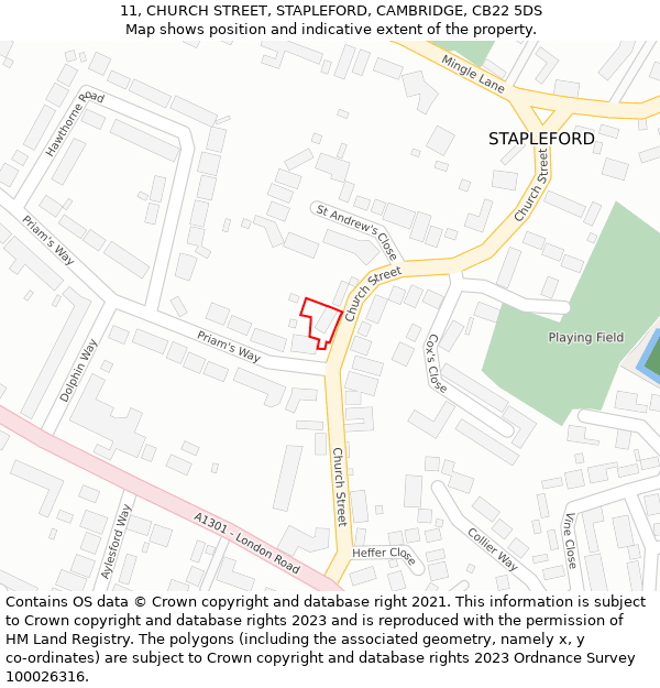 11, CHURCH STREET, STAPLEFORD, CAMBRIDGE, CB22 5DS: Location map and indicative extent of plot