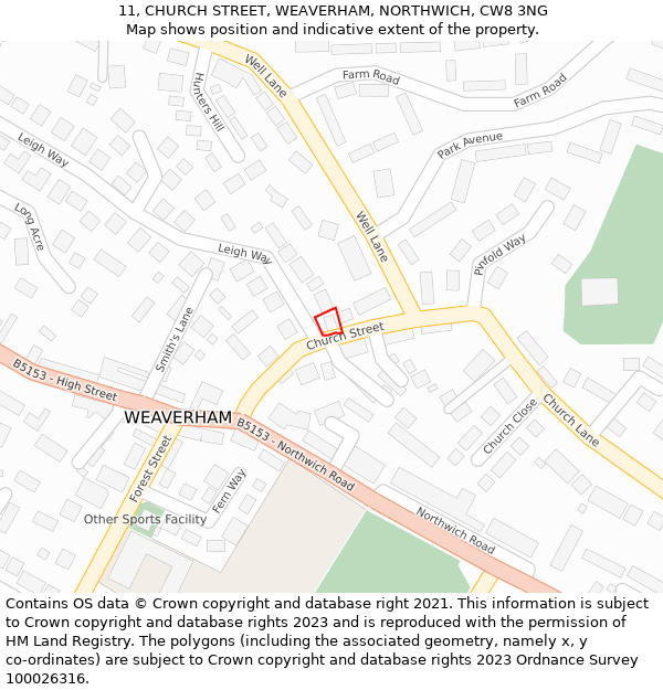 11, CHURCH STREET, WEAVERHAM, NORTHWICH, CW8 3NG: Location map and indicative extent of plot